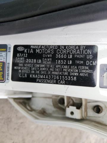 KNADM4A37D6155358 - 2013 KIA RIO LX WHITE photo 12