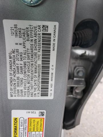 2HGFE2F53NH553255 - 2022 HONDA CIVIC SPORT SILVER photo 12