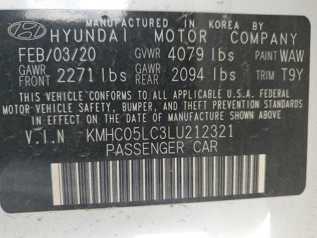 KMHC05LC3LU212321 - 2020 HYUNDAI IONIQ LIMITED WHITE photo 13