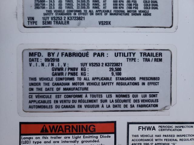 1UYVS2532K3723821 - 2019 UTILITY TRAILER WHITE photo 10