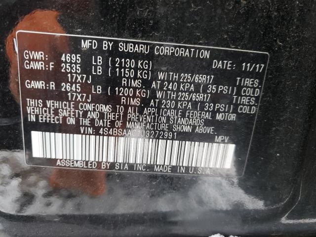 4S4BSAAC1J3272991 - 2018 SUBARU OUTBACK 2.5I BLACK photo 12