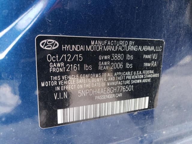 5NPDH4AE8GH776501 - 2016 HYUNDAI ELANTRA SE BLUE photo 12