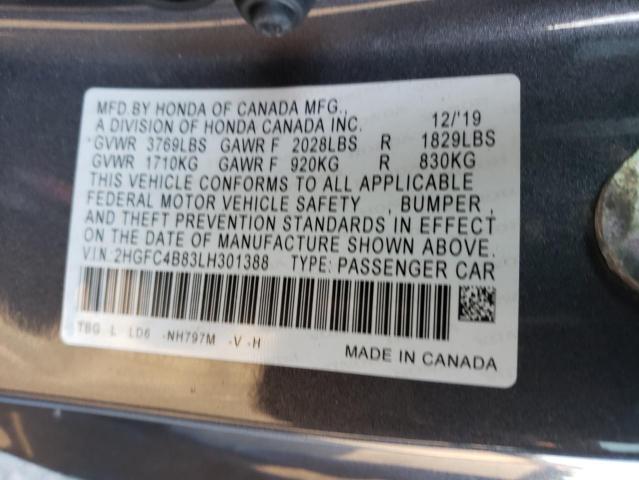 2HGFC4B83LH301388 - 2020 HONDA CIVIC SPORT 石墨色 照片 12