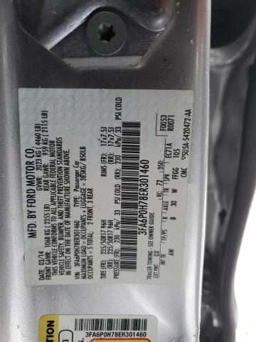 3FA6P0H78ER301460 - 2014 FORD FUSION SE SILVER photo 12