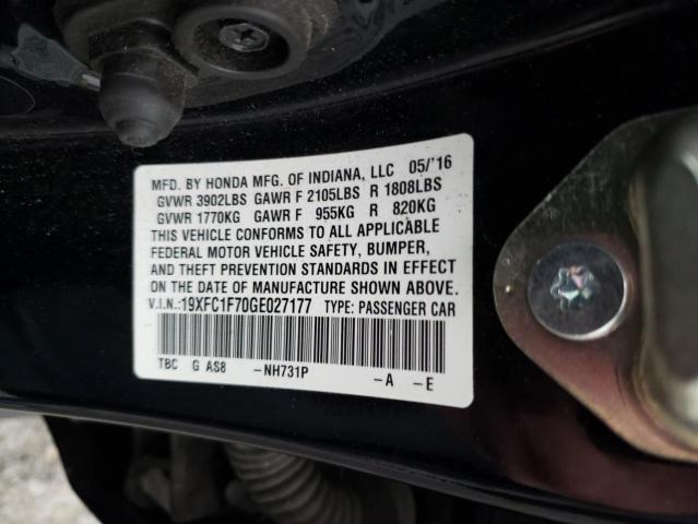 19XFC1F70GE027177 - 2016 HONDA CIVIC EXL შავი ფოტო 12