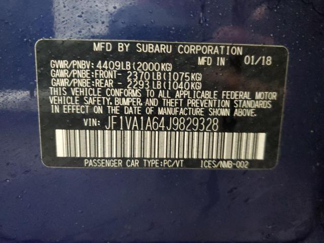 JF1VA1A64J9829328 - 2018 SUBARU WRX BLUE photo 12