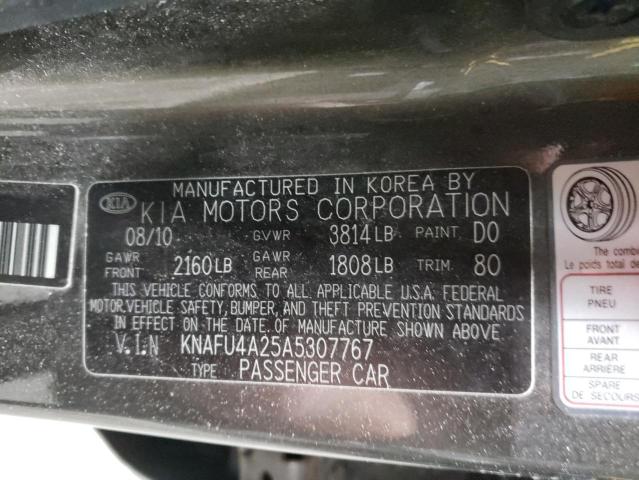 KNAFU4A25A5307767 - 2010 KIA FORTE EX GRAY photo 13