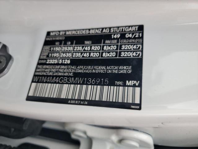 W1N4M4GB3MW136915 - 2021 MERCEDES-BENZ GLB 250 WHITE photo 13