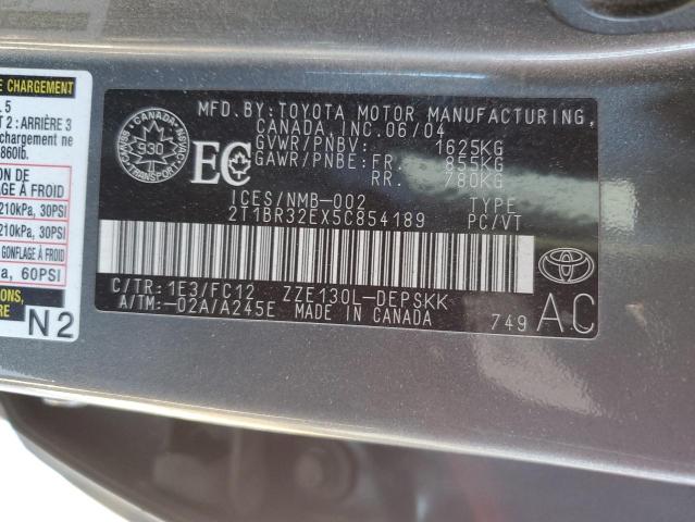 2T1BR32EX5C854189 - 2005 TOYOTA COROLLA CE GRAY photo 12