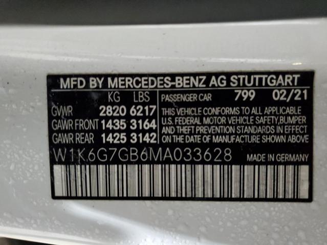 W1K6G7GB6MA033628 - 2021 MERCEDES-BENZ S 580 4MATIC WHITE photo 12