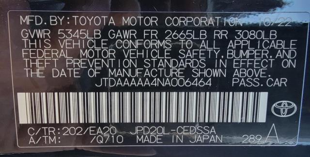 JTDAAAAA4NA006464 - 2022 TOYOTA MIRAI LE BLACK photo 10