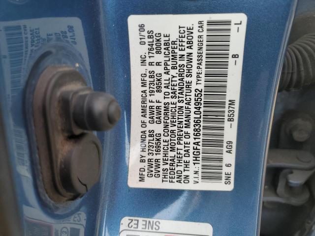 1HGFA16836L049552 - 2006 HONDA CIVIC EX BLUE photo 13