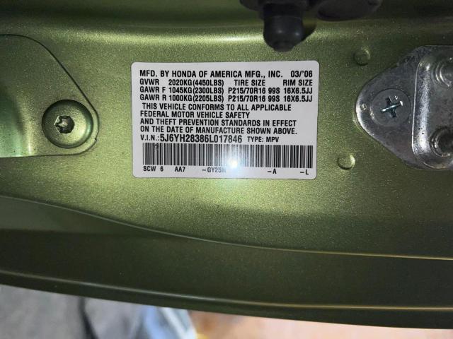 5J6YH28386L017846 - 2006 HONDA ELEMENT LX GREEN photo 10