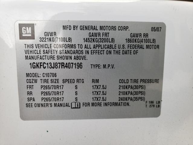 1GKFC13J87R407196 - 2007 GMC YUKON WHITE photo 13