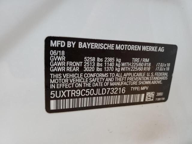5UXTR9C50JLD73216 - 2018 BMW X3 XDRIVE3 WHITE photo 13