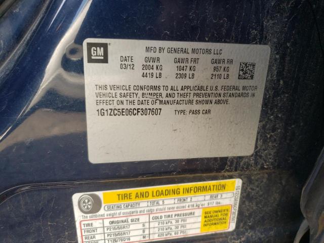 1G1ZC5E06CF307607 - 2012 CHEVROLET MALIBU 1LT ლურჯი ფოტო 13