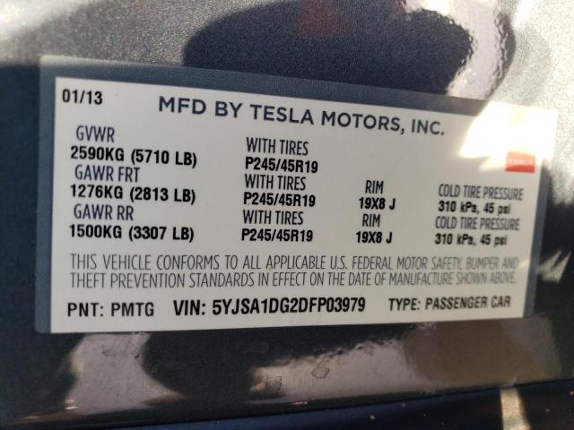 5YJSA1DG2DFP03979 - 2013 TESLA MODEL S Մոխրագույն լուսանկար 12