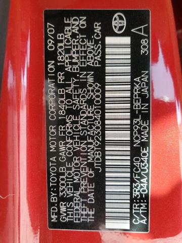 JTDBT923084010009 - 2008 TOYOTA YARIS RED photo 13