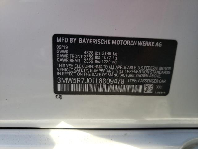 3MW5R7J01L8B09478 - 2020 BMW 330XI WHITE photo 12