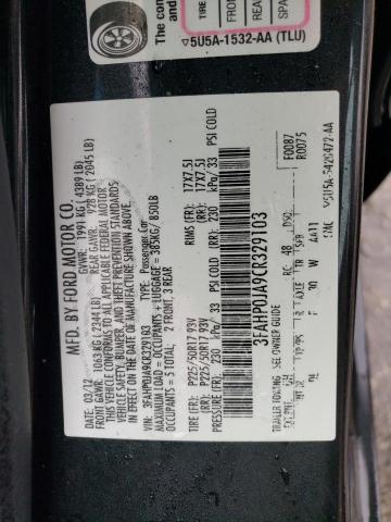 3FAHP0JA9CR329103 - 2012 FORD FUSION SEL BLACK photo 13