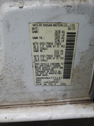 1N6AD0EV8KN777137 - 2019 NISSAN FRONTIER S WHITE photo 12