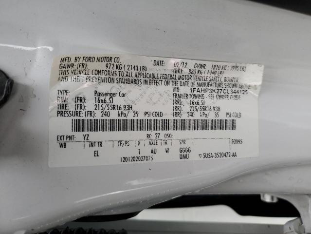 1FAHP3K27CL344125 - 2012 FORD FOCUS SE WHITE photo 13