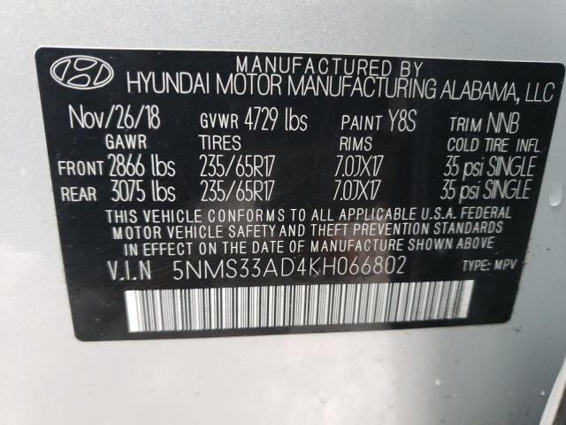 5NMS33AD4KH066802 - 2019 HYUNDAI SANTA FE SEL Արծաթագույն լուսանկար 14