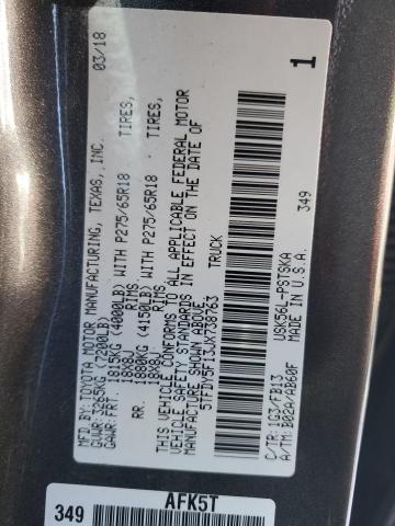 5TFDY5F13JX738763 - 2018 TOYOTA TUNDRA CREWMAX SR5 GRAY photo 12