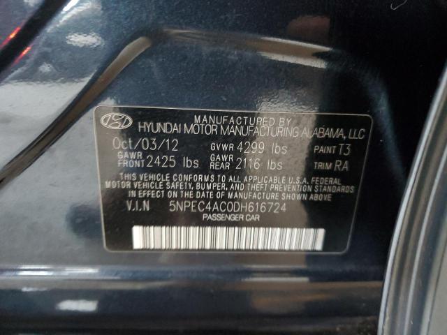 5NPEC4AC0DH616724 - 2013 HYUNDAI SONATA SE BLUE photo 12