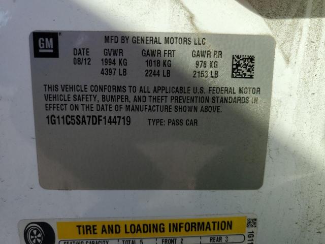 1G11C5SA7DF144719 - 2013 CHEVROLET MALIBU 1LT 白色 照片 12