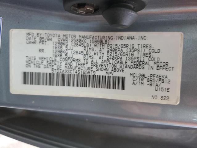 5TDZA23C14S165919 - 2004 TOYOTA SIENNA CE BLUE photo 13