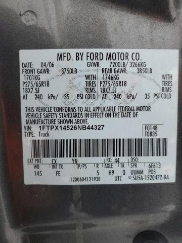 1FTPX14526NB44327 - 2006 FORD F150 GRAY photo 12