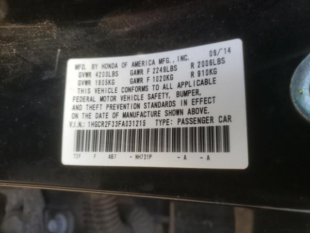 1HGCR2F33FA031215 - 2015 HONDA ACCORD LX BLACK photo 12