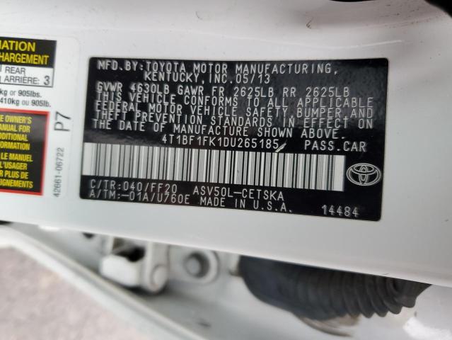 4T1BF1FK1DU265185 - 2013 TOYOTA CAMRY L WHITE photo 12