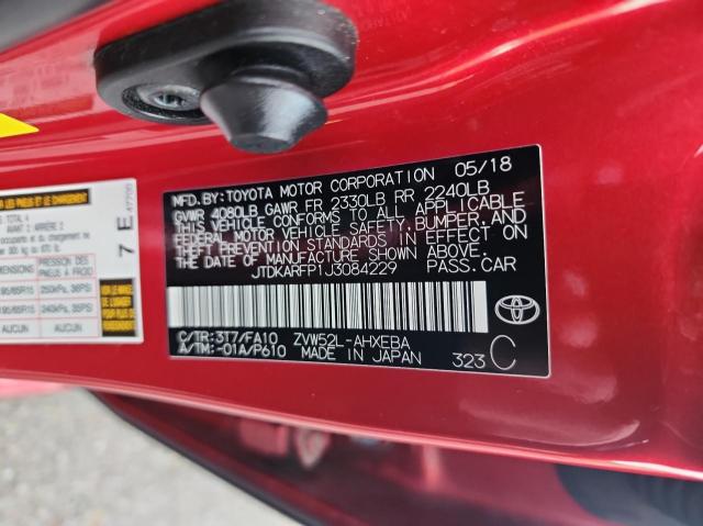 JTDKARFP1J3084229 - 2018 TOYOTA PRIUS PRIM 红色 照片 10