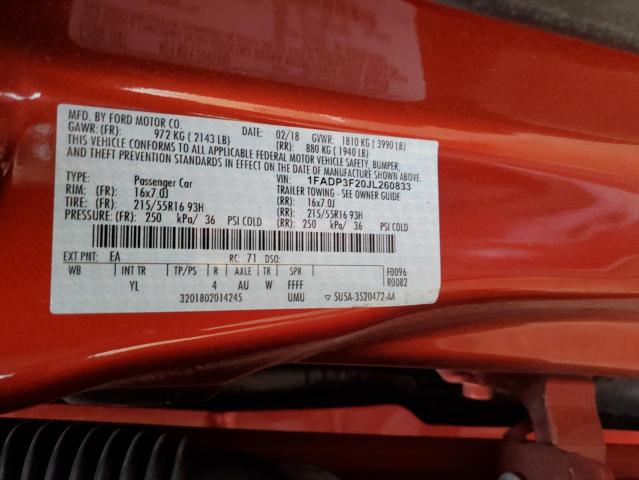 1FADP3F20JL260833 - 2018 FORD FOCUS SE RED photo 12