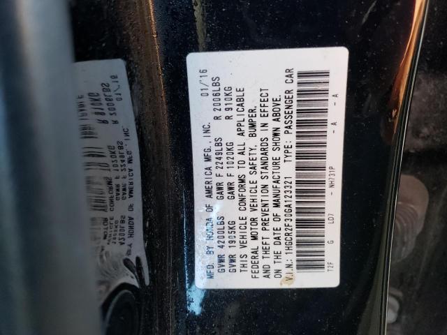 1HGCR2F30GA123321 - 2016 HONDA ACCORD LX BLACK photo 12