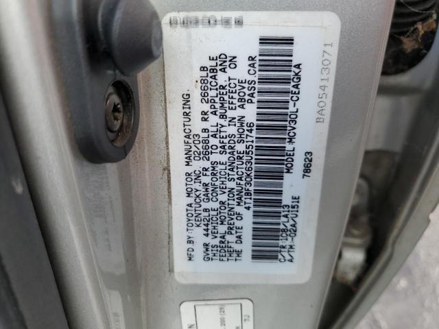 4T1BF30K63U551746 - 2003 TOYOTA CAMRY LE SILVER photo 12