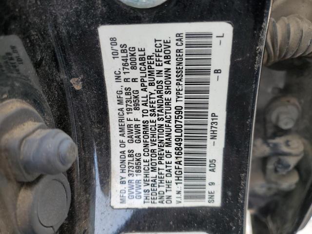 1HGFA16849L007590 - 2009 HONDA CIVIC EX BLACK photo 13