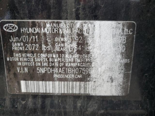 5NPDH4AE1BH075954 - 2011 HYUNDAI ELANTRA GLS BLACK photo 12