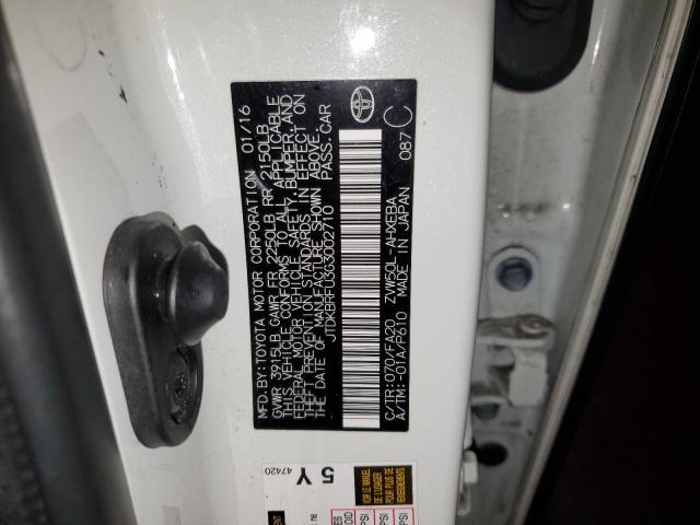 JTDKBRFU3G3002710 - 2016 TOYOTA PRIUS WHITE photo 12