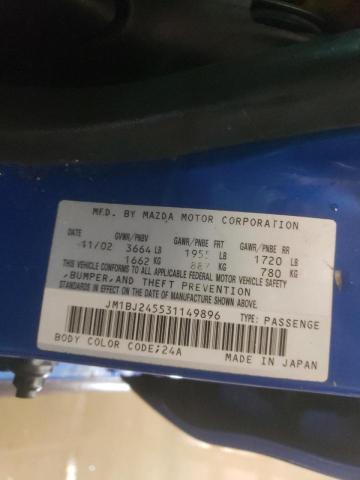 JM1BJ245531149896 - 2003 MAZDA PROTEGE PR5 蓝色 照片 12