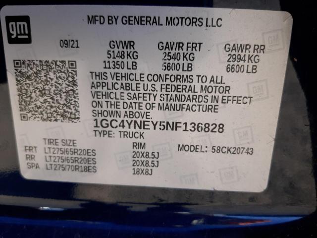 1GC4YNEY5NF136828 - 2022 CHEVROLET SILVERADO K2500 HEAVY DUTY LT BLUE photo 13