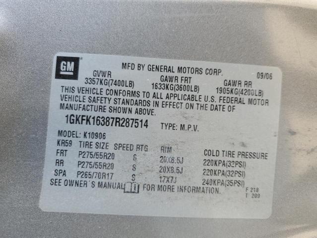 1GKFK16387R287514 - 2007 GMC YUKON XL K1500 GRAY photo 13