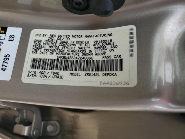 1NXBU4EE3AZ248662 - 2010 TOYOTA COROLLA BASE TAN photo 12