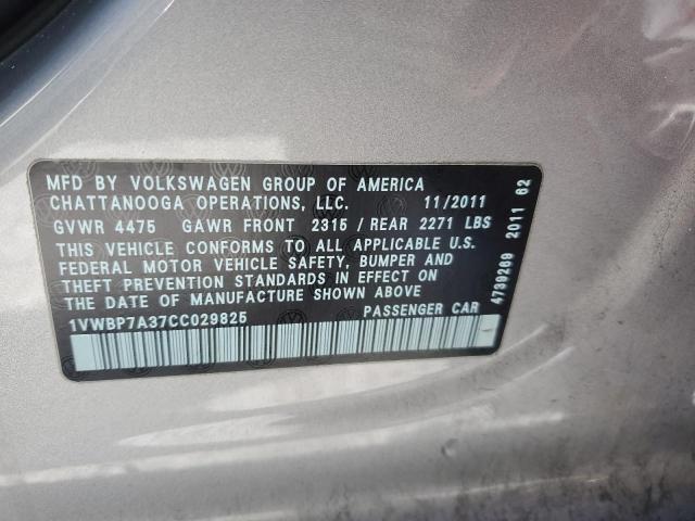 1VWBP7A37CC029825 - 2012 VOLKSWAGEN PASSAT SE SILVER photo 12