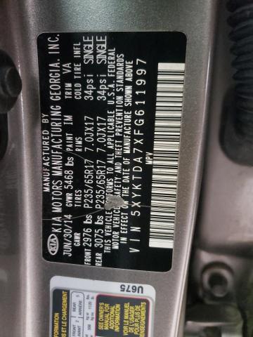 5XYKTDA7XFG611997 - 2015 KIA SORENTO LX GRAY photo 13