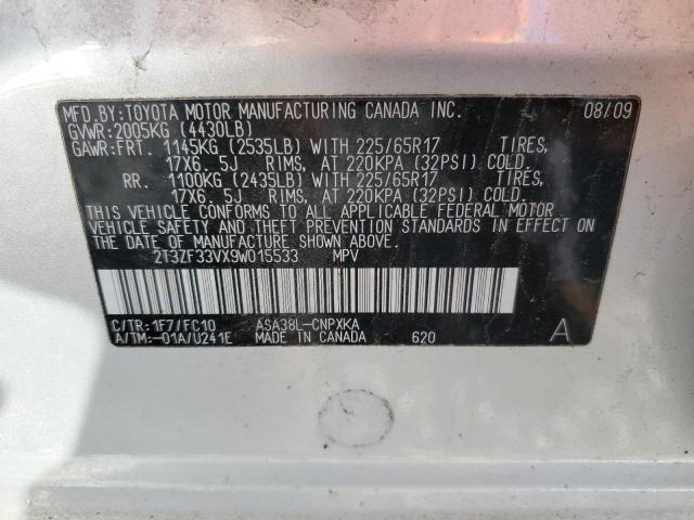 2T3ZF33VX9W015533 - 2009 TOYOTA RAV4 SILVER photo 13