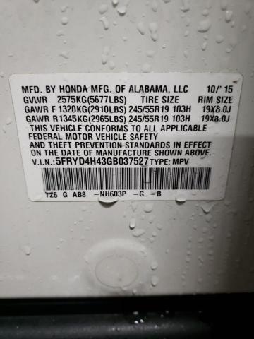 5FRYD4H43GB037527 - 2016 ACURA MDX TECHNOLOGY 白色 照片 12