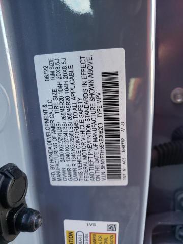 5FNYF7H55NB006203 - 2022 HONDA PASSPORT EXL BLUE photo 13